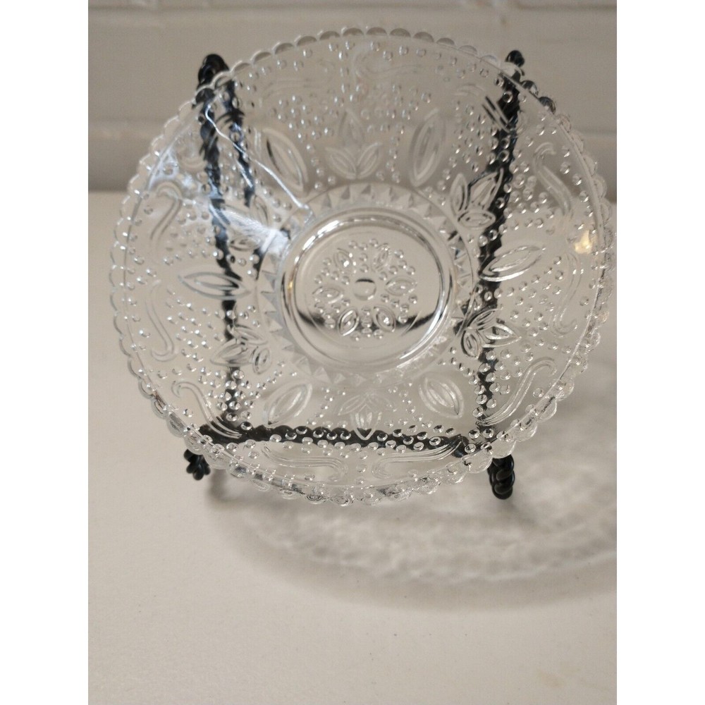 Hobnail Vintage Cut Glass 5" Bowl Scalloped Edge Fluer De Lis Trinket Dish